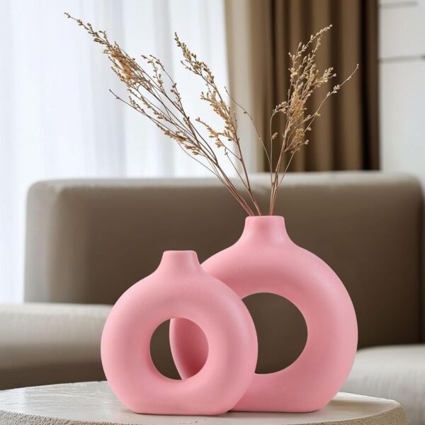 Juego De 2 Jarrones Redondos De Ceramica En Color Rosa Para Una Decoracion Floral Moderna Perfectos Como Centros De Mesa Para La Sala De Estar La Chimenea 1 600x600